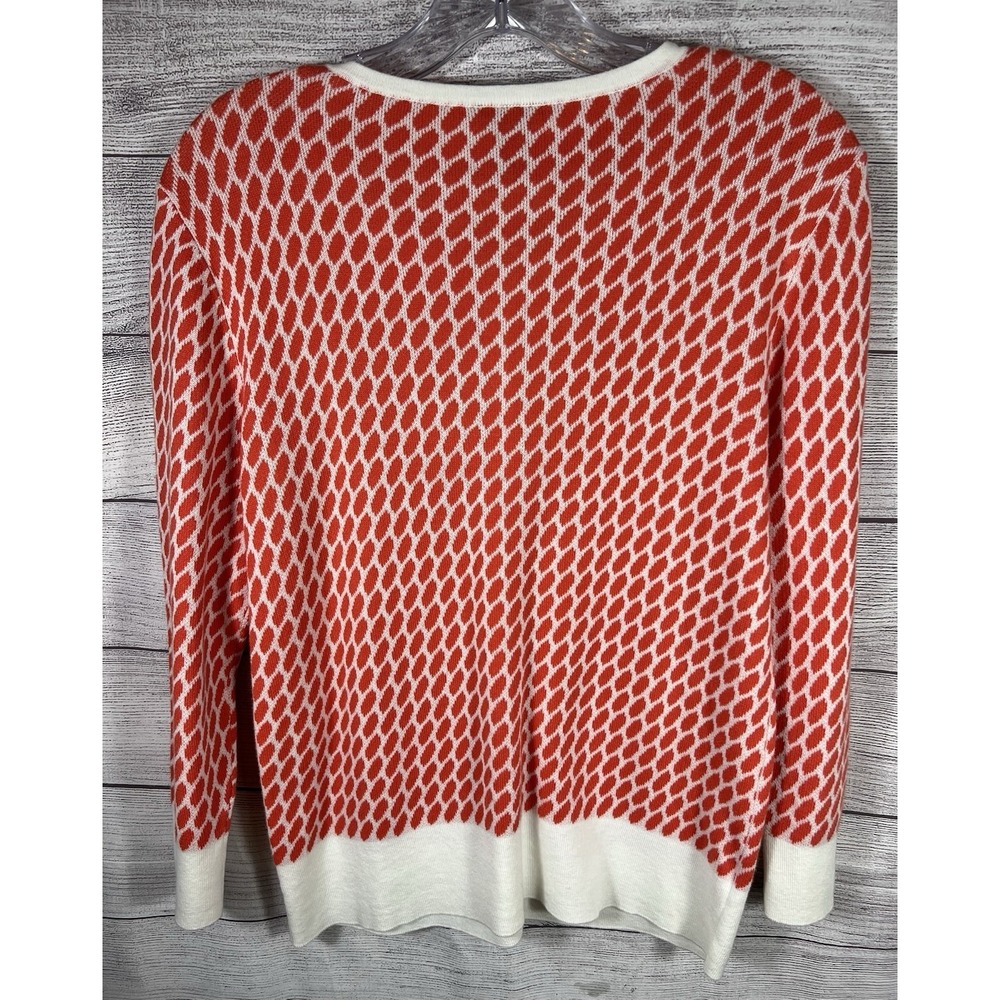 Ann Taylor Cardigan Sweater Women's M Coral Pink Orange White Cotton Preppy - Picture 2 of 4